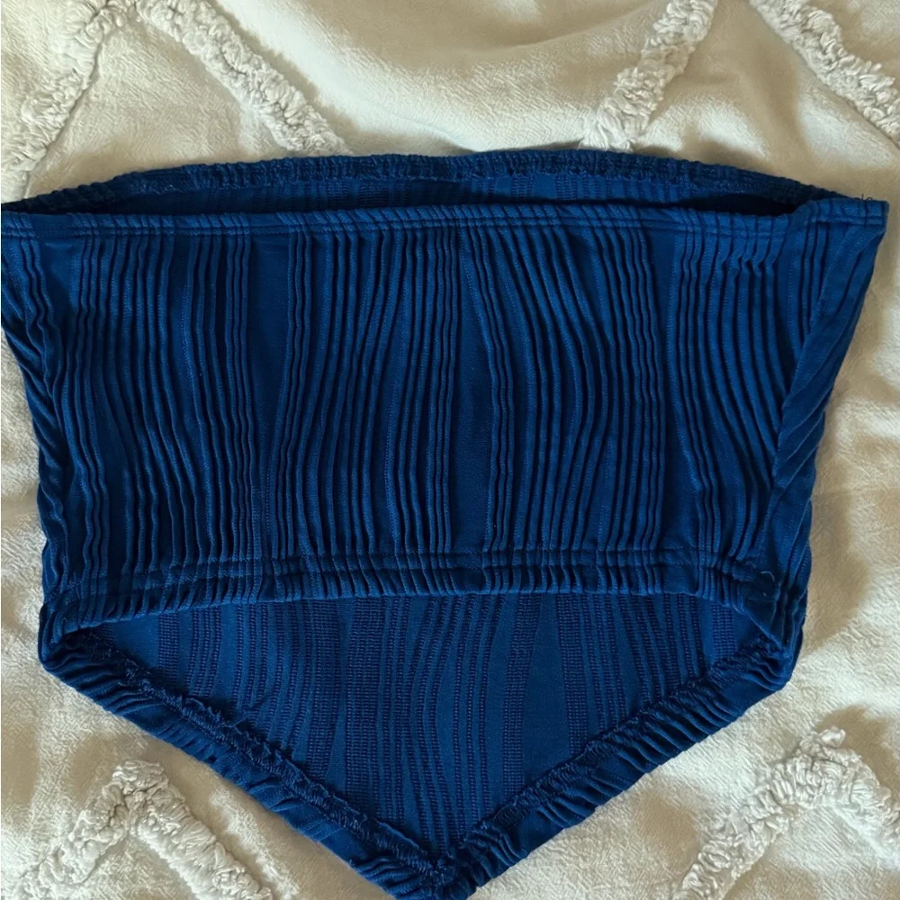 Blue Ribbed Tube Top - Picture 2 of 2